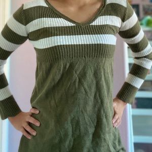 Green and White Striped Knit Top/Blouse